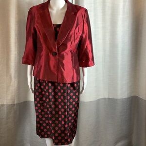 Dana Kay Black Maroon Polka Dot 2 Piece Dress With Short Sleeve Jacket Size 12